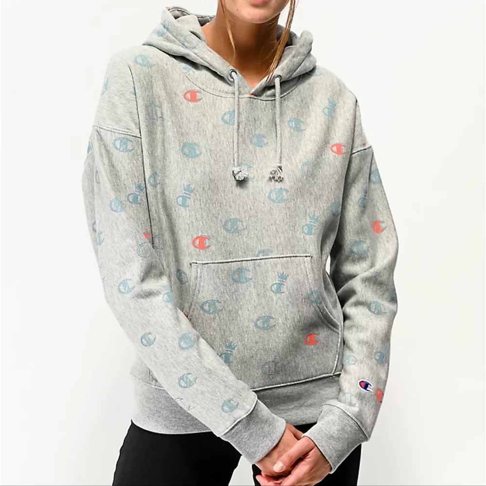 Champion Reverse Weave All Over Print Grey Hoodie - image 1